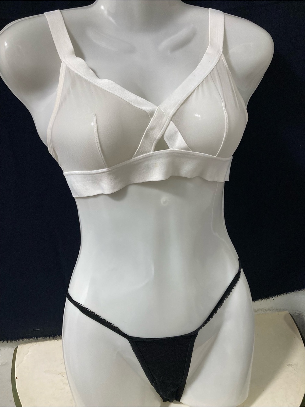 DKNY White Cross-Front Bralette with Black Thong